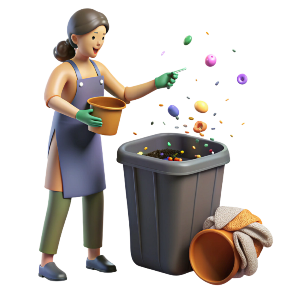 impressive rustic Woman Composting Food Scraps Side View with Transparent Background premium png