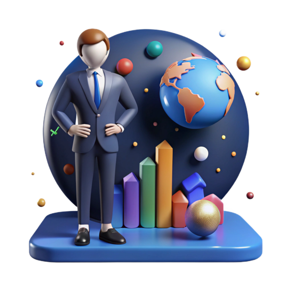 wonderful minimalist Businessman Silhouette with Global Economy Chart Cutout premium png