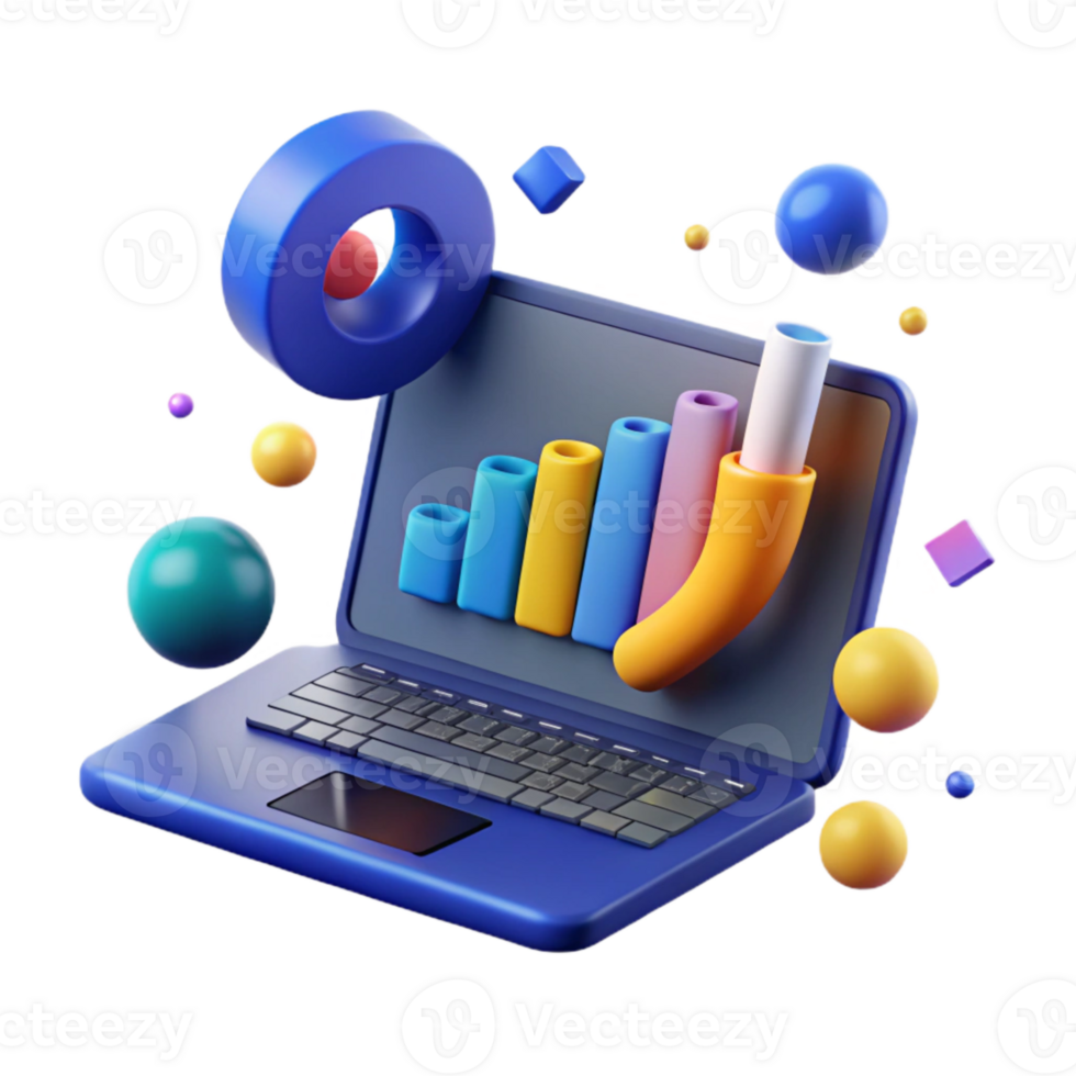 vibrant abstract Laptop Displaying Data Chart Blue Transparent Background genuine png