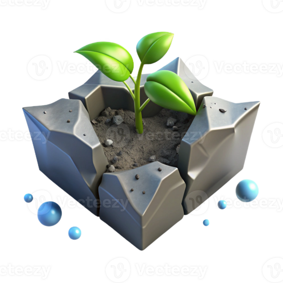 wonderful creative Seedling Growing Through Crack Concrete Isolated detailed png