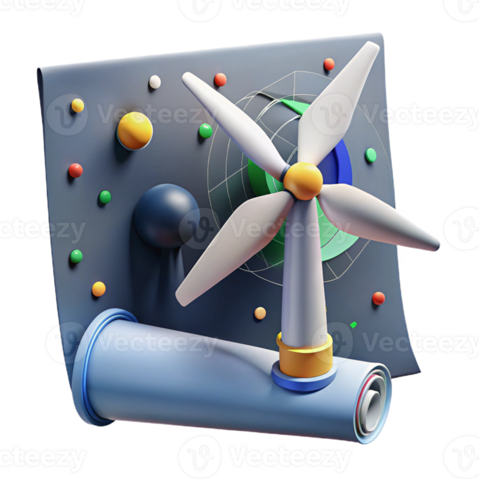 vibrant abstract Wind Turbine Blueprint Technical Drawing Element high resolution png