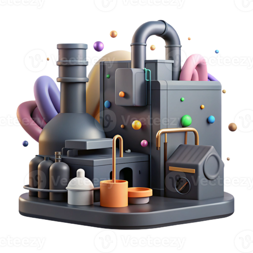dramatic modern Factory Interior Silhouette with Machinery Isolated Element detailed png