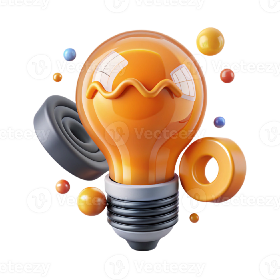 serene creative Lightbulb with Bright Filament Orange Cutout detailed png