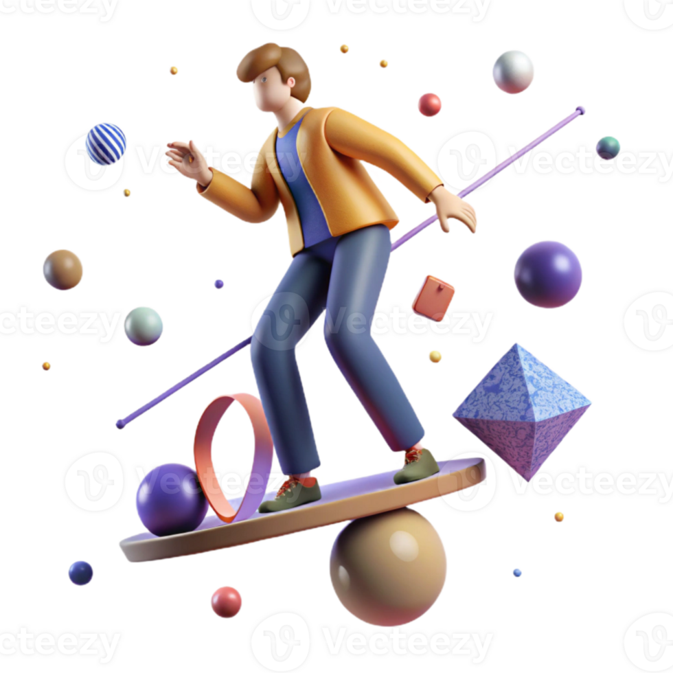 vibrant vintage Person Balancing on Tightrope Side View Transparent Background premium png