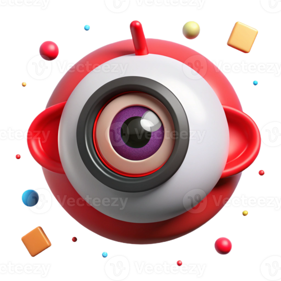 vibrant creative Robot Eye with Red Lens Transparent Background png