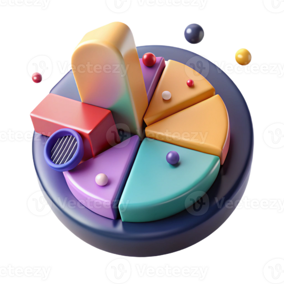 vibrant minimalist Pie Chart Displaying Data Multicolored Transparent Background high quality png
