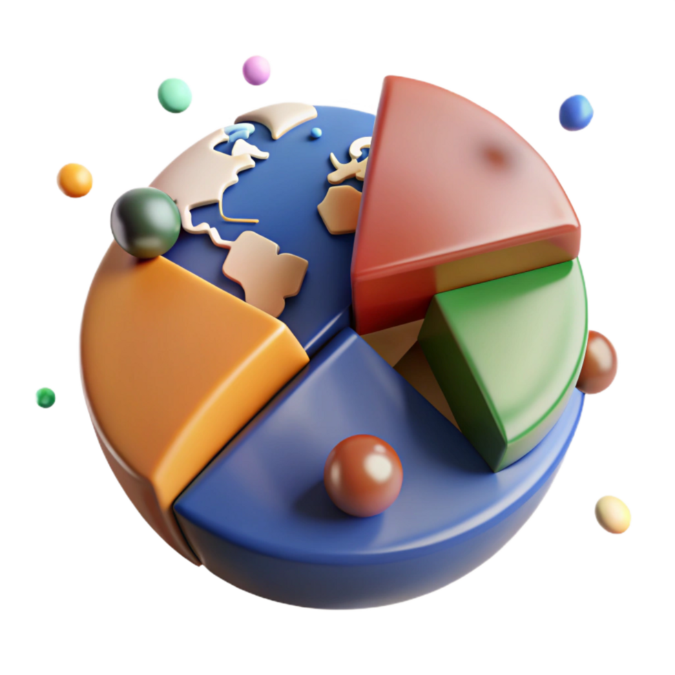 beautiful vintage Pie Chart Showing Global Market Distribution Cutout professional png