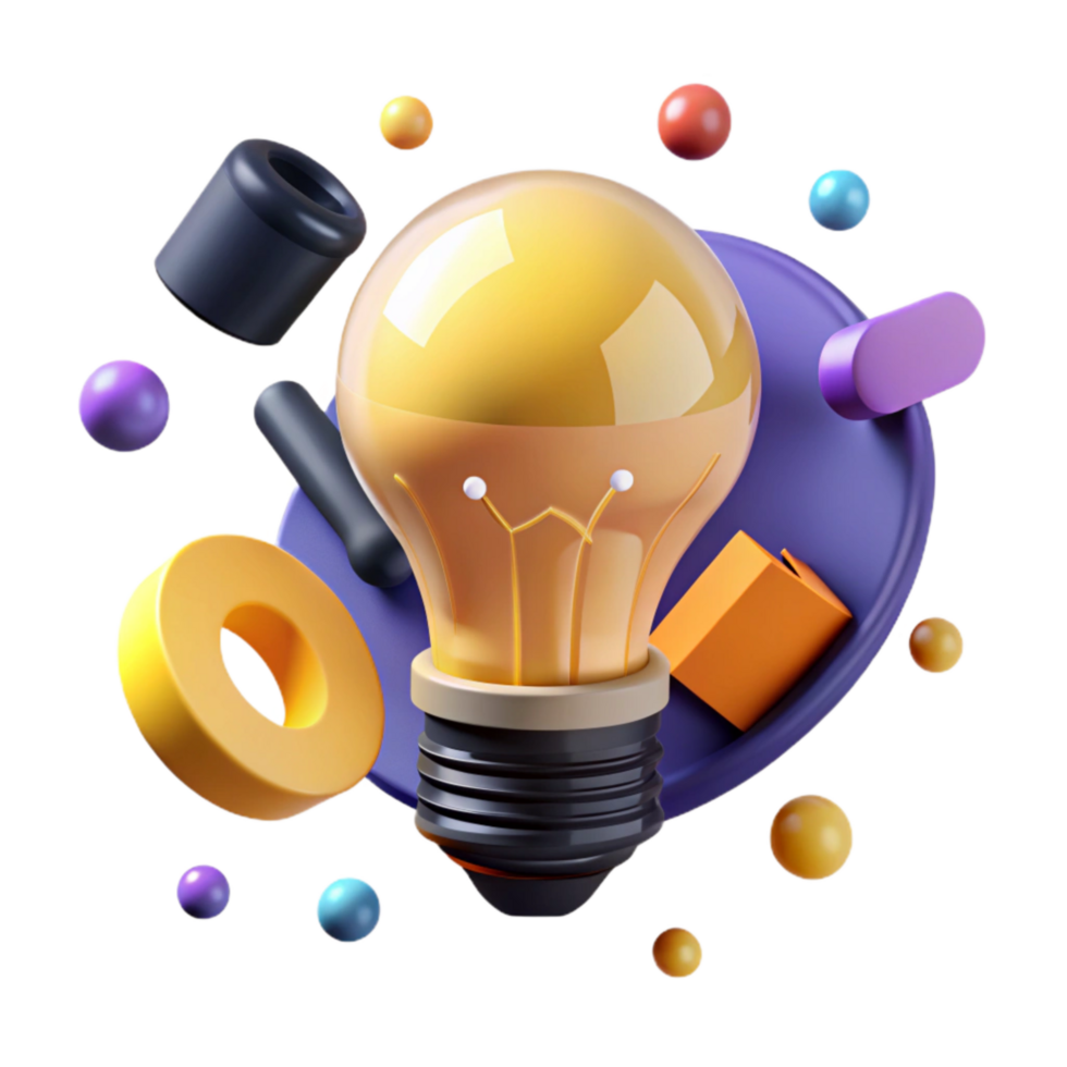 vibrant contemporary Lightbulb Idea Generation Yellow Transparent Background authentic png