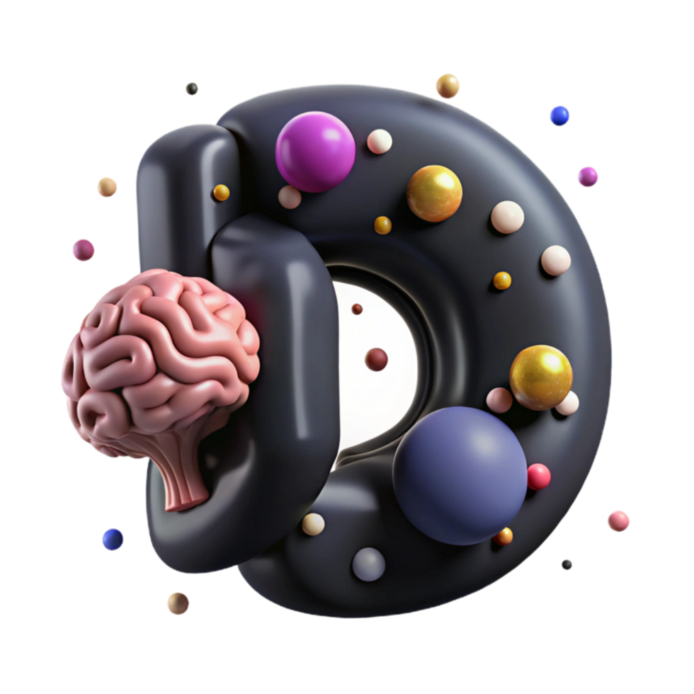 vibrant creative D Brain Render with Transparent Background original png
