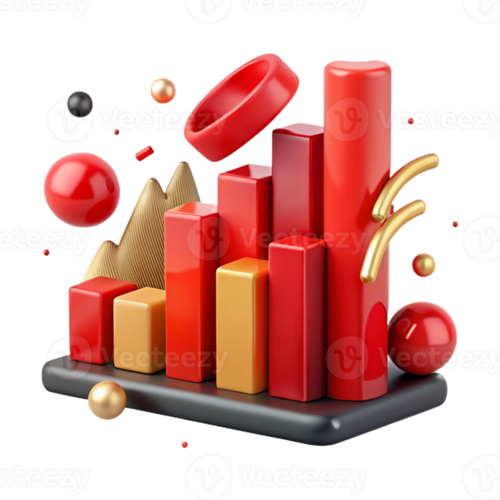 beautiful abstract Bar Graph Showing Decrease Red Isolated authentic png