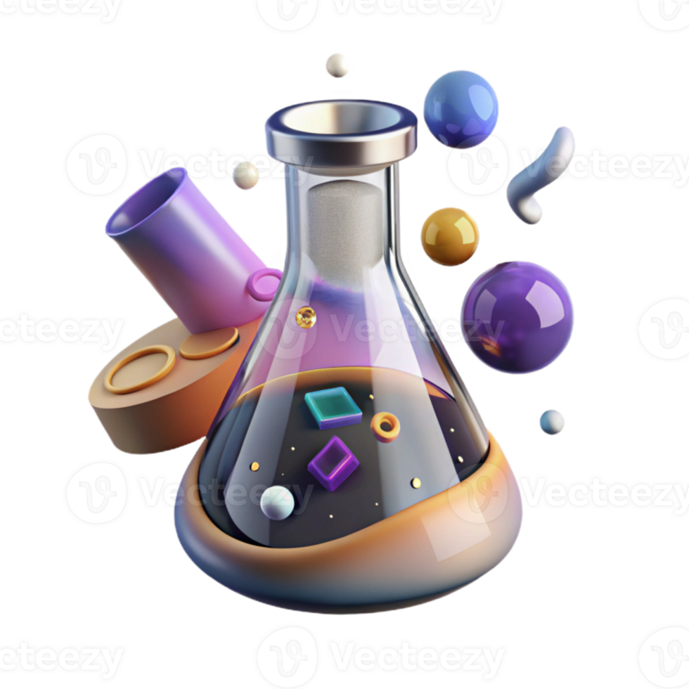 dramatic abstract Laboratory Flask with Clear Liquid Isolated exclusive png