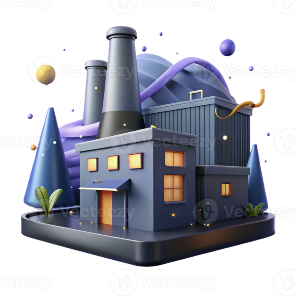 stunning modern Factory Exterior Silhouette at Night Isolated Element premium png