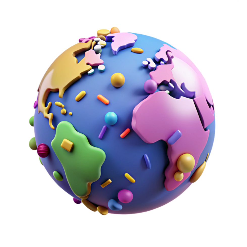 magnificent classic World Map with Colorful Continents Transparent Background detailed png