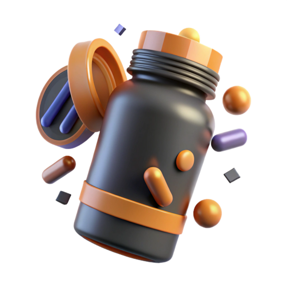 elegant classic Pill Bottle with Orange Label Transparent Background premium png