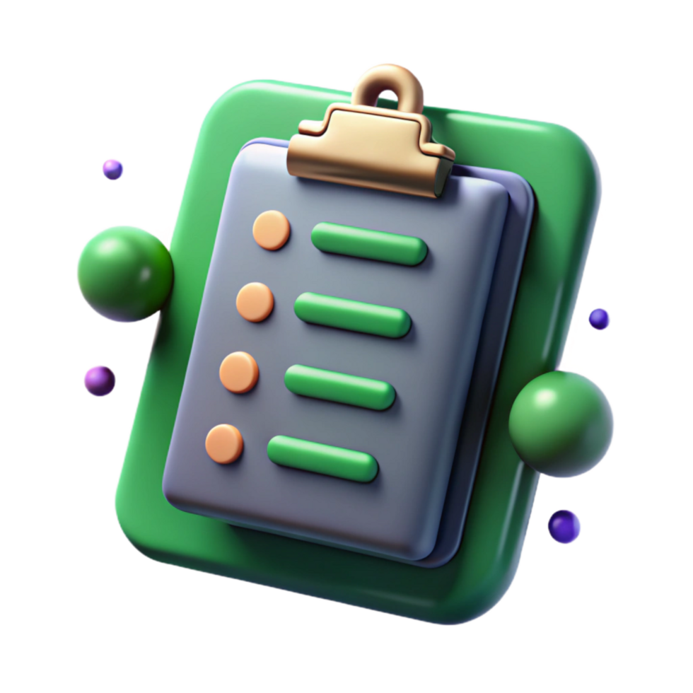serene minimalist Clipboard with Checklist Green Isolated authentic png