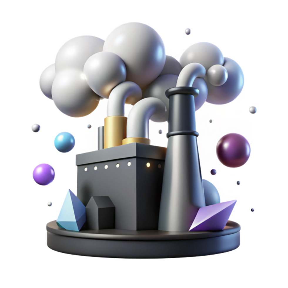 vibrant rustic Factory Silhouette with Billowing Smoke Isolated Element professional png