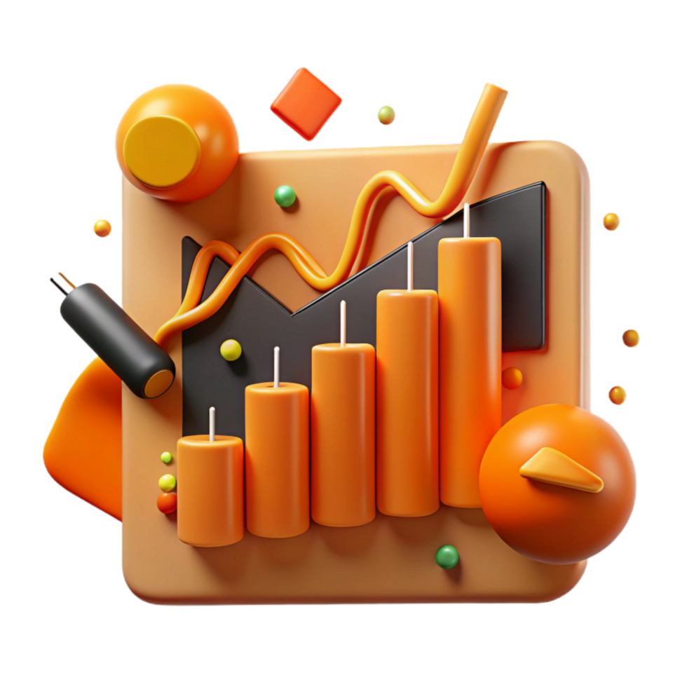 impressive rustic Declining Stock Market Graph Orange Color Cutout Element premium png