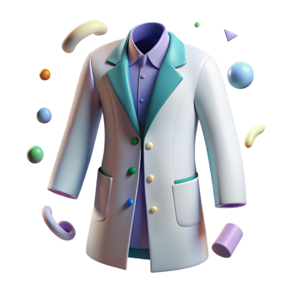 elegant vintage Lab Coat White Buttoned Front View Isolated authentic png