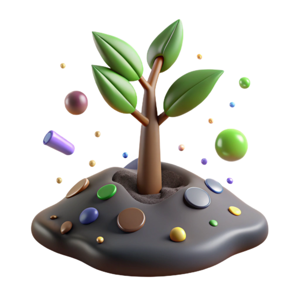 elegant contemporary Tree Sapling in Soil Close Up Isolated on Transparent Background premium png