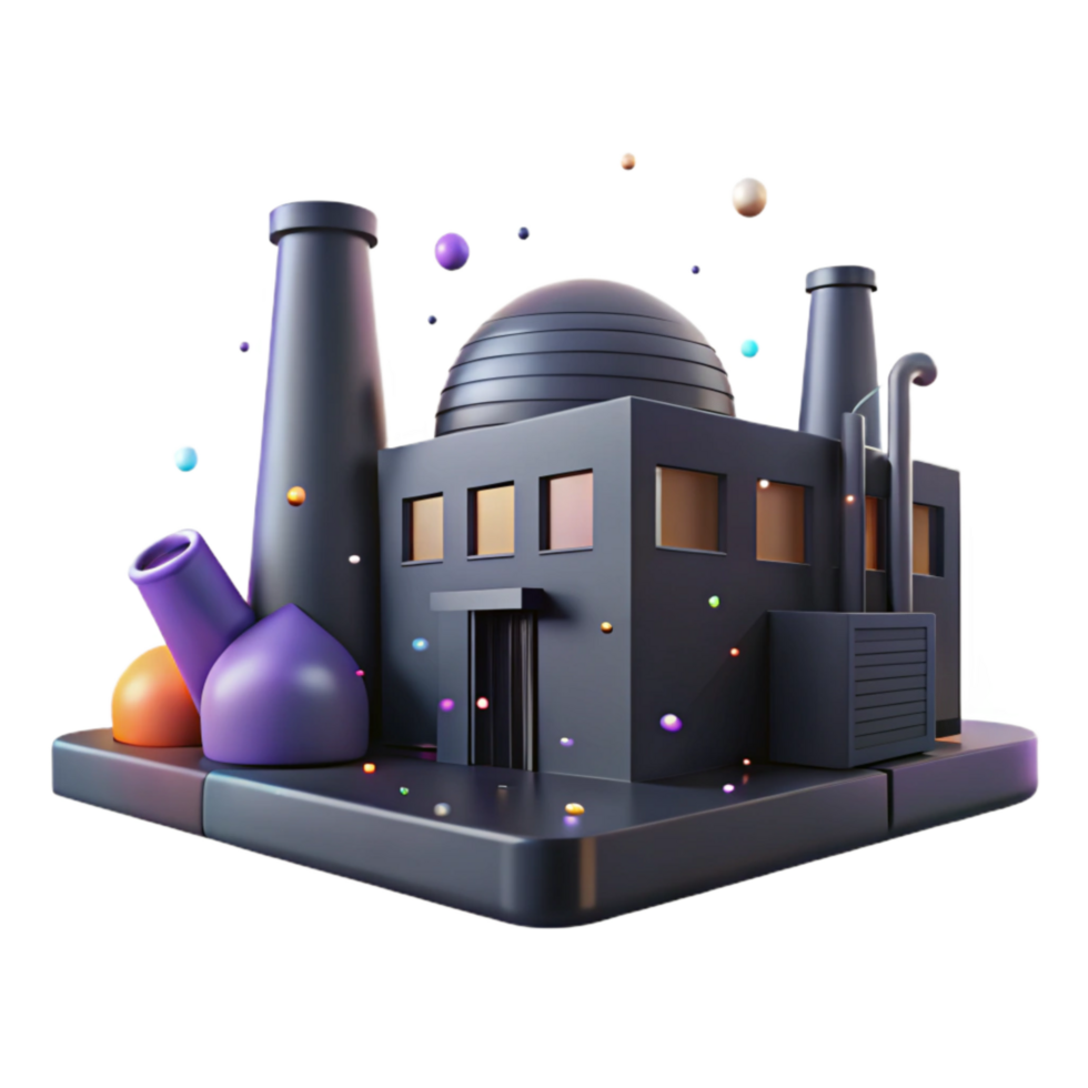serene abstract Factory Exterior Silhouette at Night Isolated Element png
