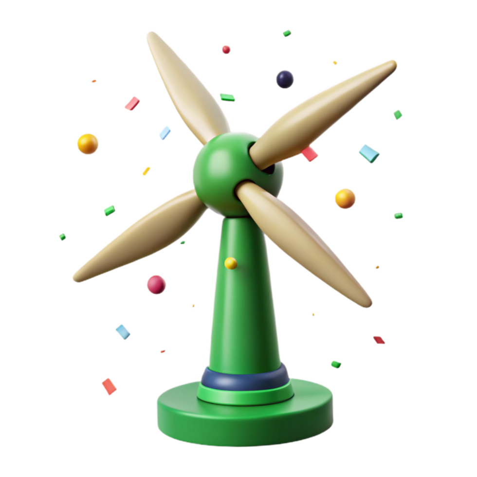 serene vintage Green Energy Wind Turbine Front View Isolated professional png