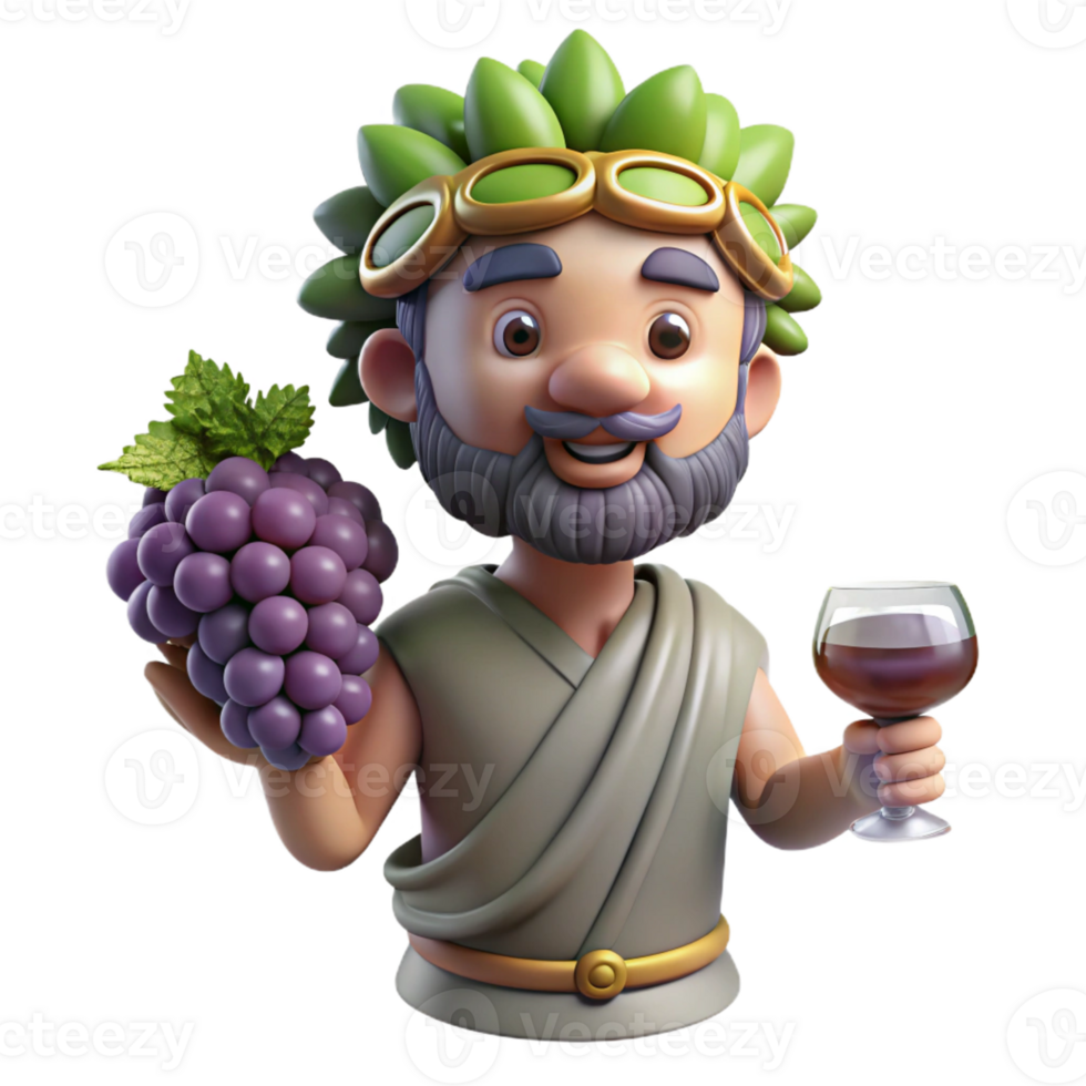 sumptuous romantic retro Dionysus, God of Wine, holding a grapevine with Transparent Background handcrafted png