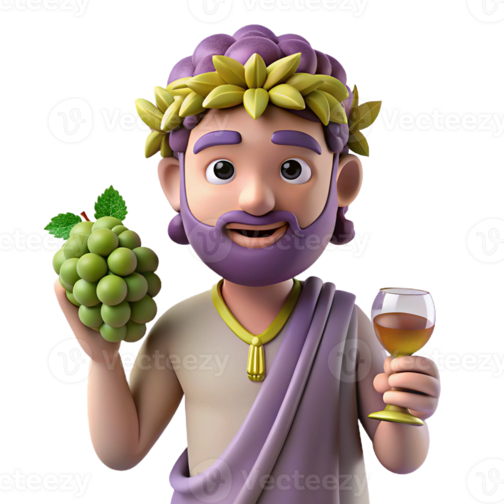 rare mid-century Dionysus, God of Wine, holding a grapevine with Transparent Background 8K png