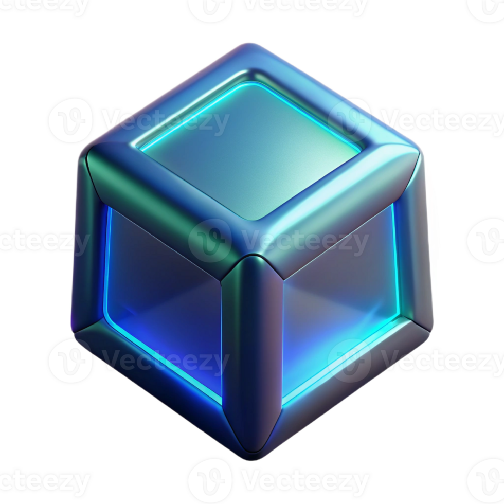 stunning bold retro A levitating cube with glowing edges with Transparent Background ultra HD png