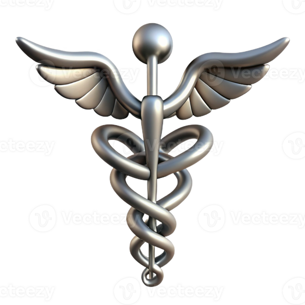stunning unparalleled Ultra-detailed, concept art style, isolated cutout of a single, silver Caduceus, snakes intertwined with Transparent Background png