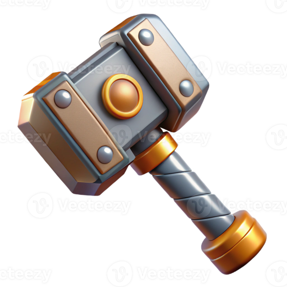 spectacular bold renaissance Concept art style render of a single, powerful Mjolnir hammer, intricate details, isolated cutout with Transparent Background ultra HD png