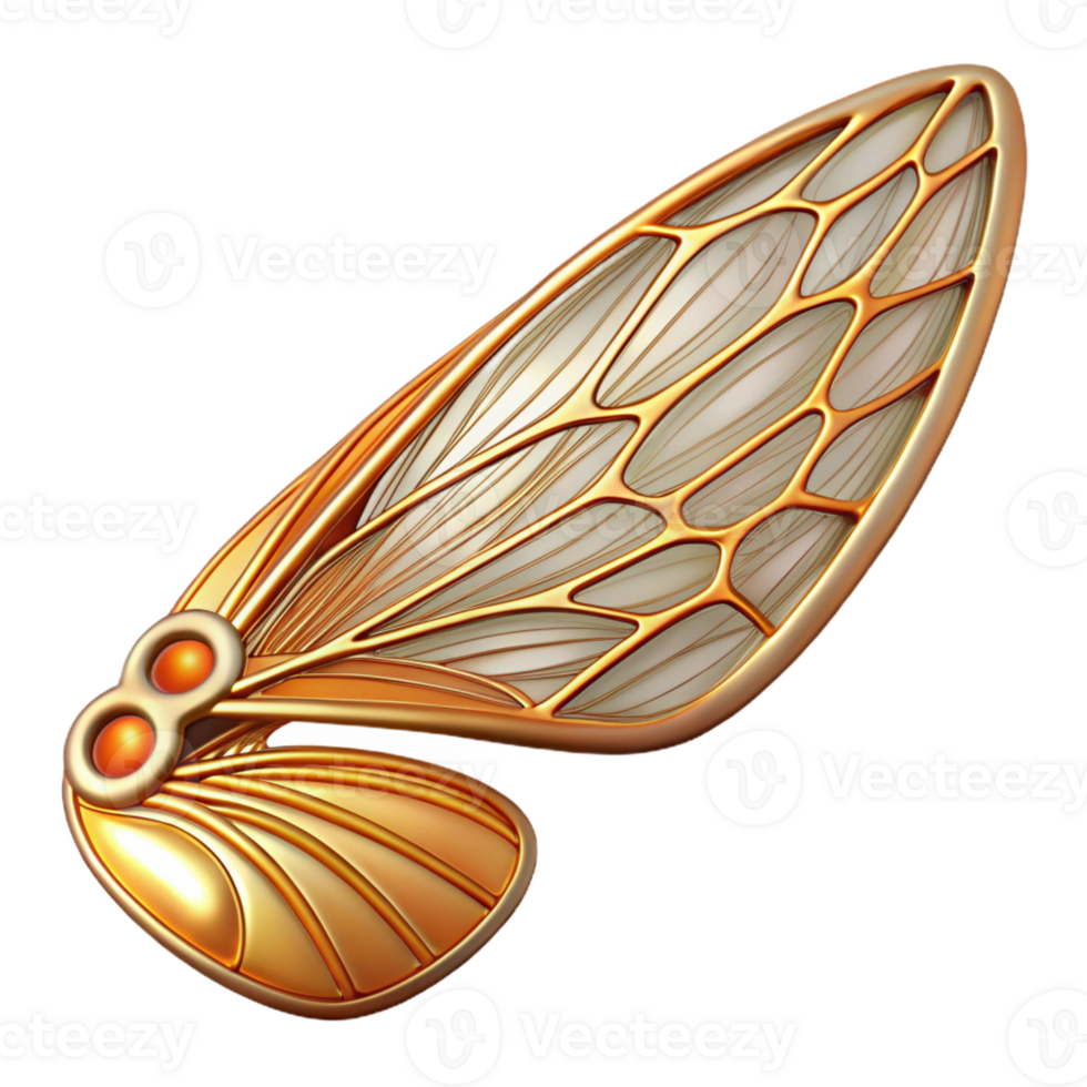 splendid avant-garde Hyper-specific, ultra-detailed concept art style render of an Art Nouveau dragonfly wing, delicate tracery, amber and gold, isolated cutout with Transparent Background premium png