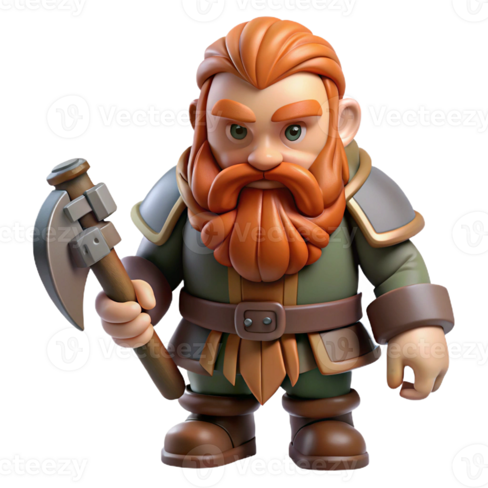 spectacular harmonious nordic Concept art style, isolated cutout of a fantasy dwarf with a long braided beard and a battle axe with Transparent Background sharp png