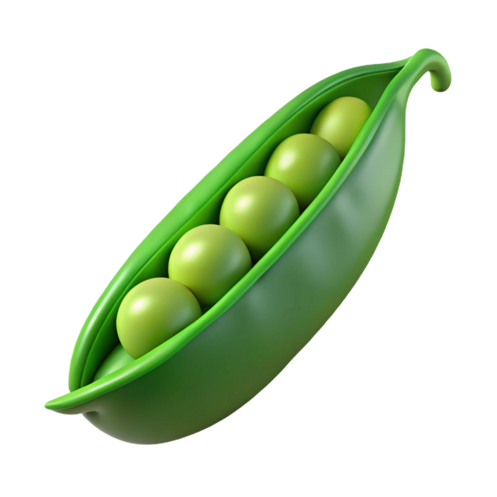 picturesque dynamic nordic Hyper-specific professional render of a single, freshly picked green pea pod with visible peas inside Isolated cutout with Transparent Background artisan png