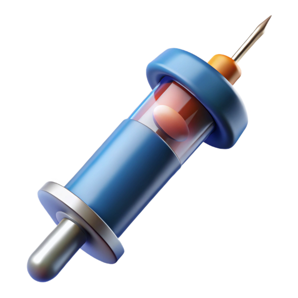 nostalgic impressive Photorealistic professional render of a single, advanced medical syringe with nanobot solution with Transparent Background museum quality png