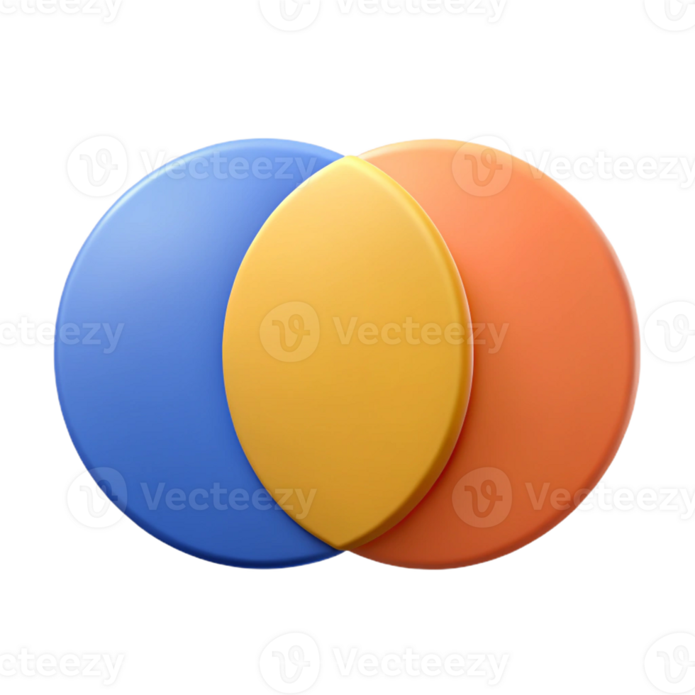 energetic striking Venn diagram with two overlapping circles, flat color, single-weight stroke with Scalable Design. premium png
