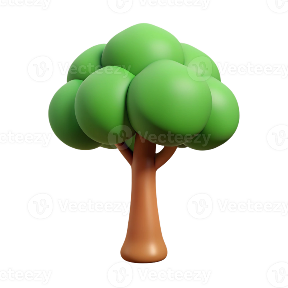 signature elegant Tree with circular canopy and straight trunk. Simple, flat color, with Scalable Design. 4K png