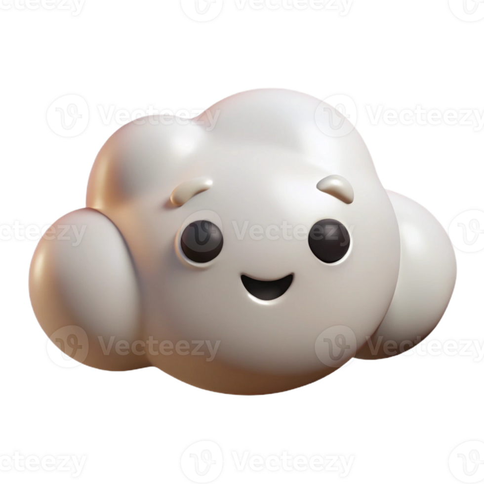 intense hypnotic Cloud character with a simple smiling face. Flat white color, crisp edges with Scalable Design. museum quality png