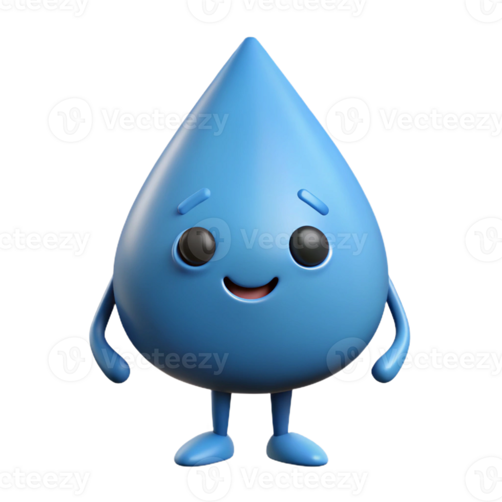 fascinating minimalist Raindrop character with a friendly face, simple arms and legs. Minimal design, crisp edges, flat color with Scalable Design. professional png