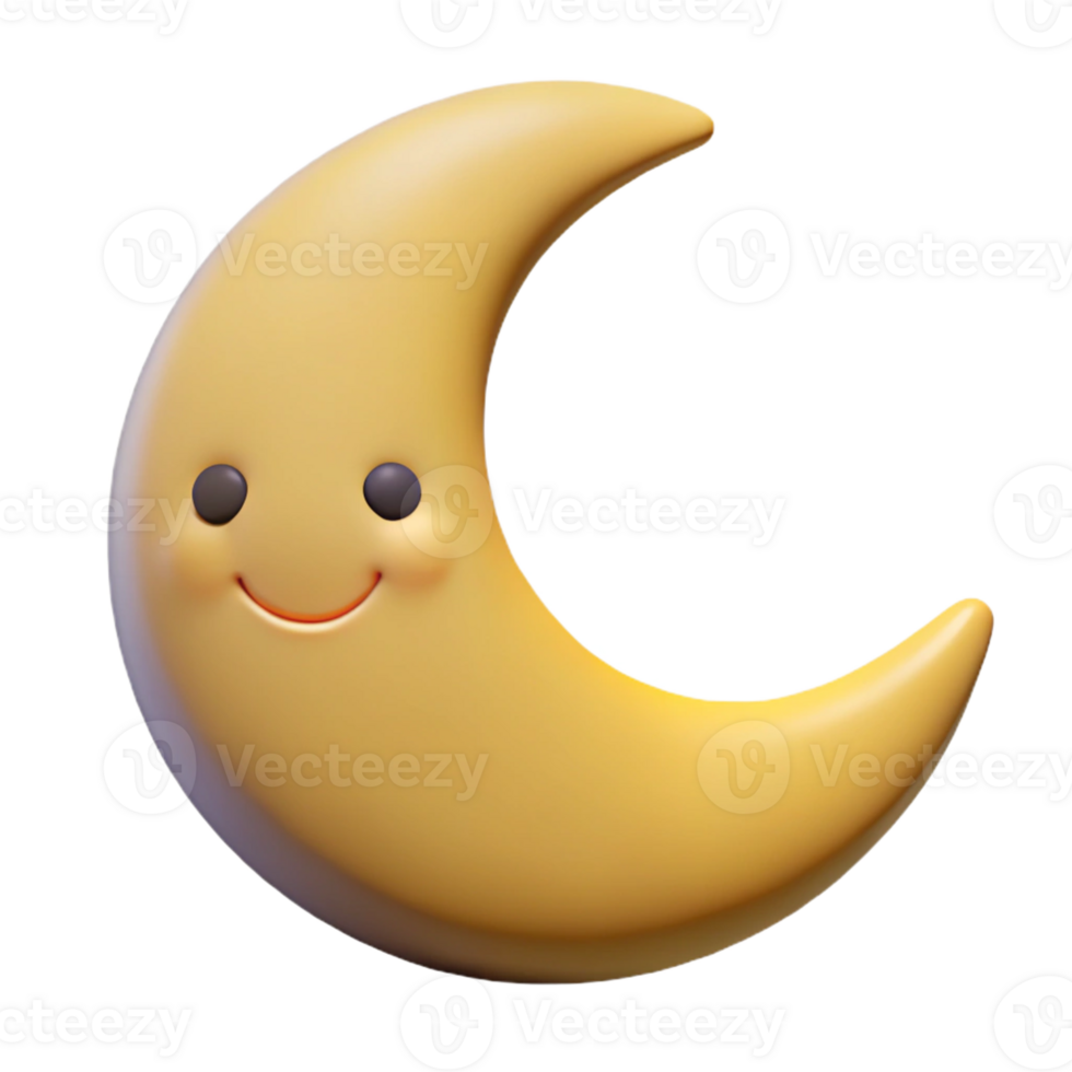 quintessential modern Smiling crescent moon character with pointed tips. Flat color, clean lines, minimal design with Scalable Design. flawless png