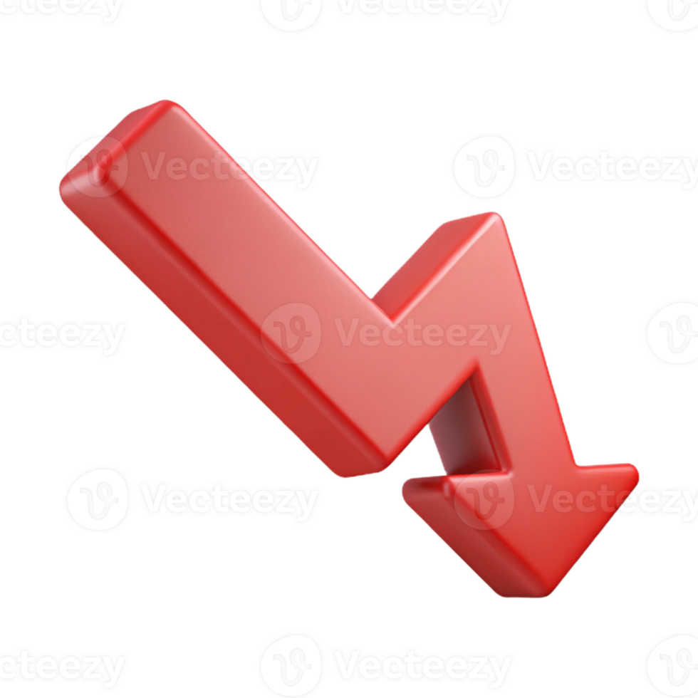 exemplary surreal Downward trending arrow with a sharp point. Clean lines, minimal with Scalable Design. 4K png