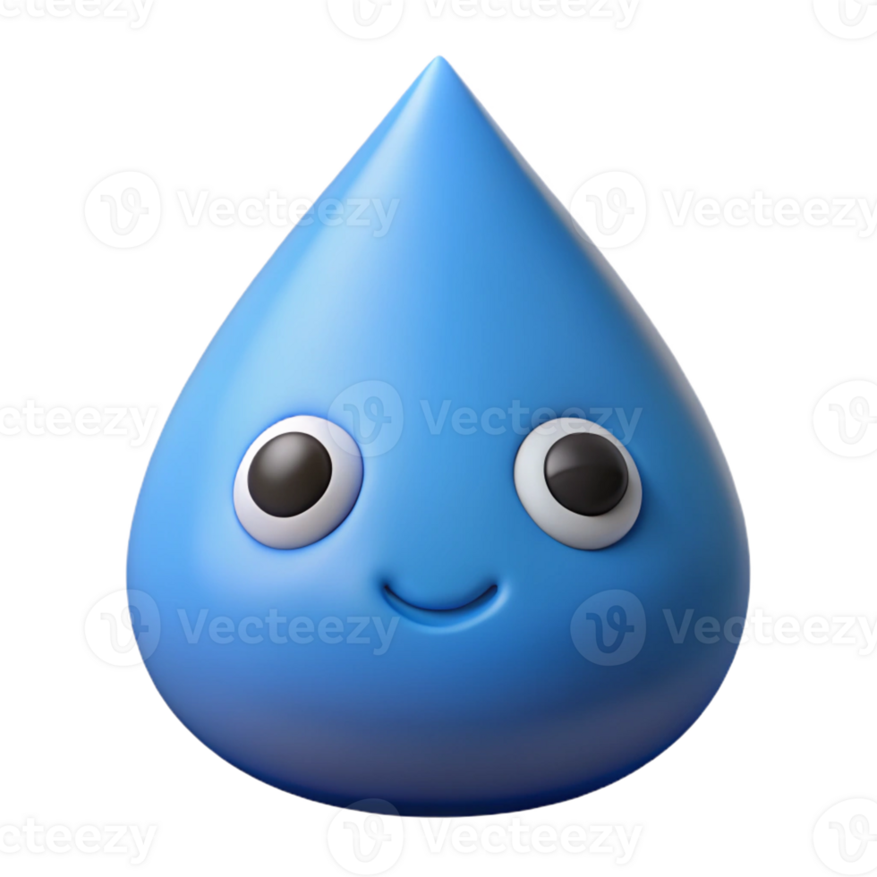 dynamic enchanting Raindrop character with two small eyes. Minimal design, flat blue color with Scalable Design. sharp png