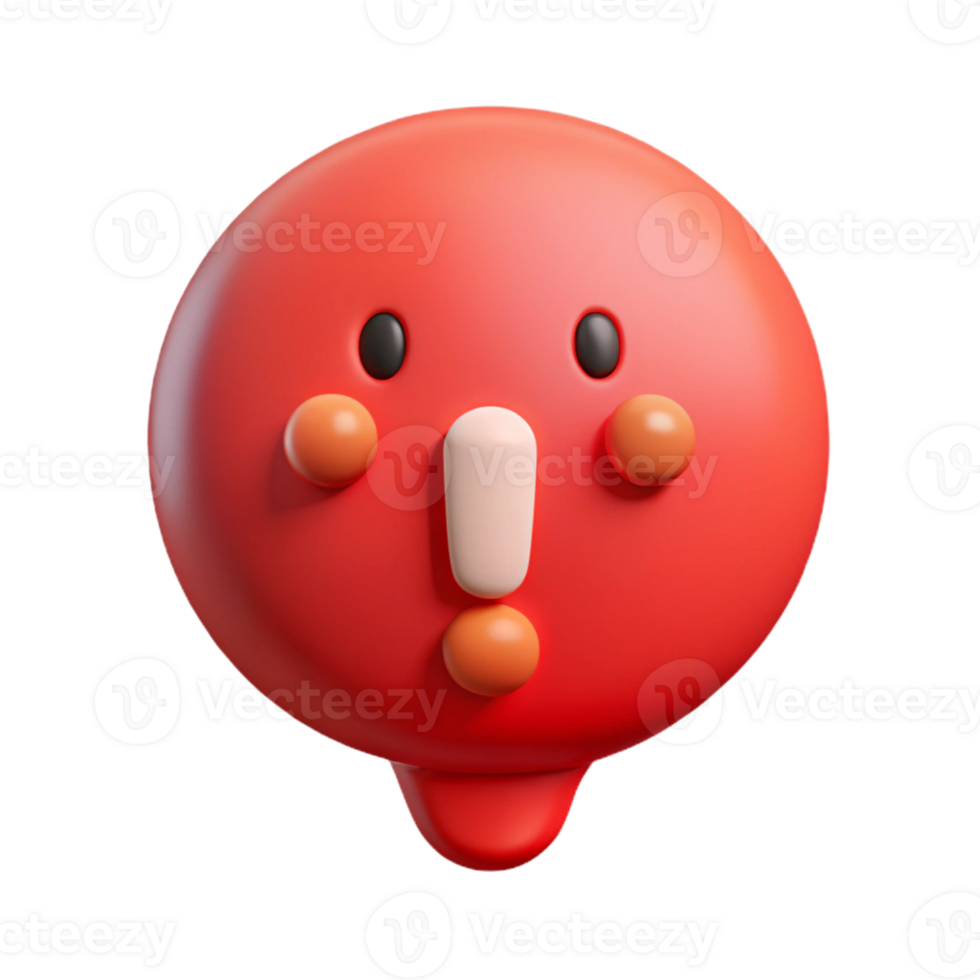 majestic minimalist Speech bubble character with an exclamation point. Clean lines, flat red color with Scalable Design. 4K png