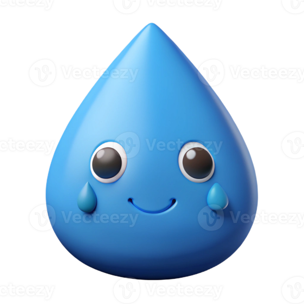 remarkable retro Raindrop character with two small eyes. Minimal design, flat blue color with Scalable Design. fine detail png