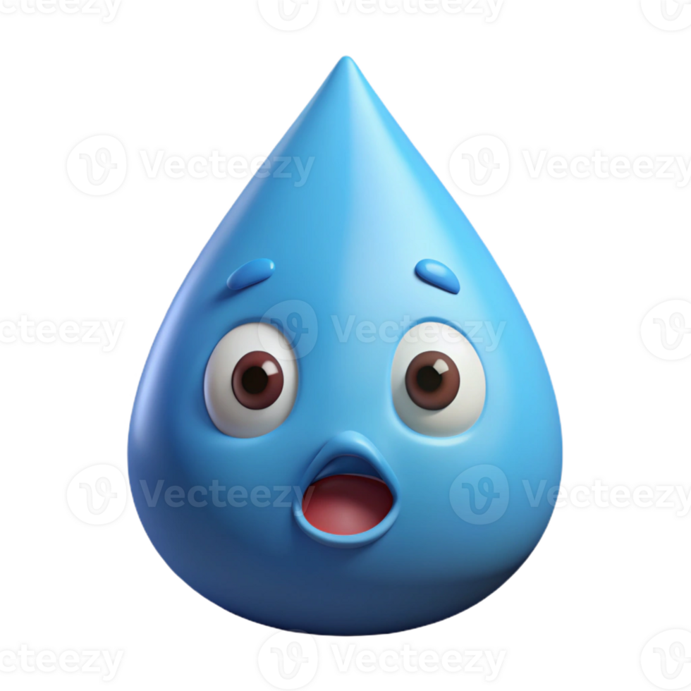 dreamy dazzling Raindrop character with a surprised expression. Crisp edges, single-weight stroke with Scalable Design. museum quality png