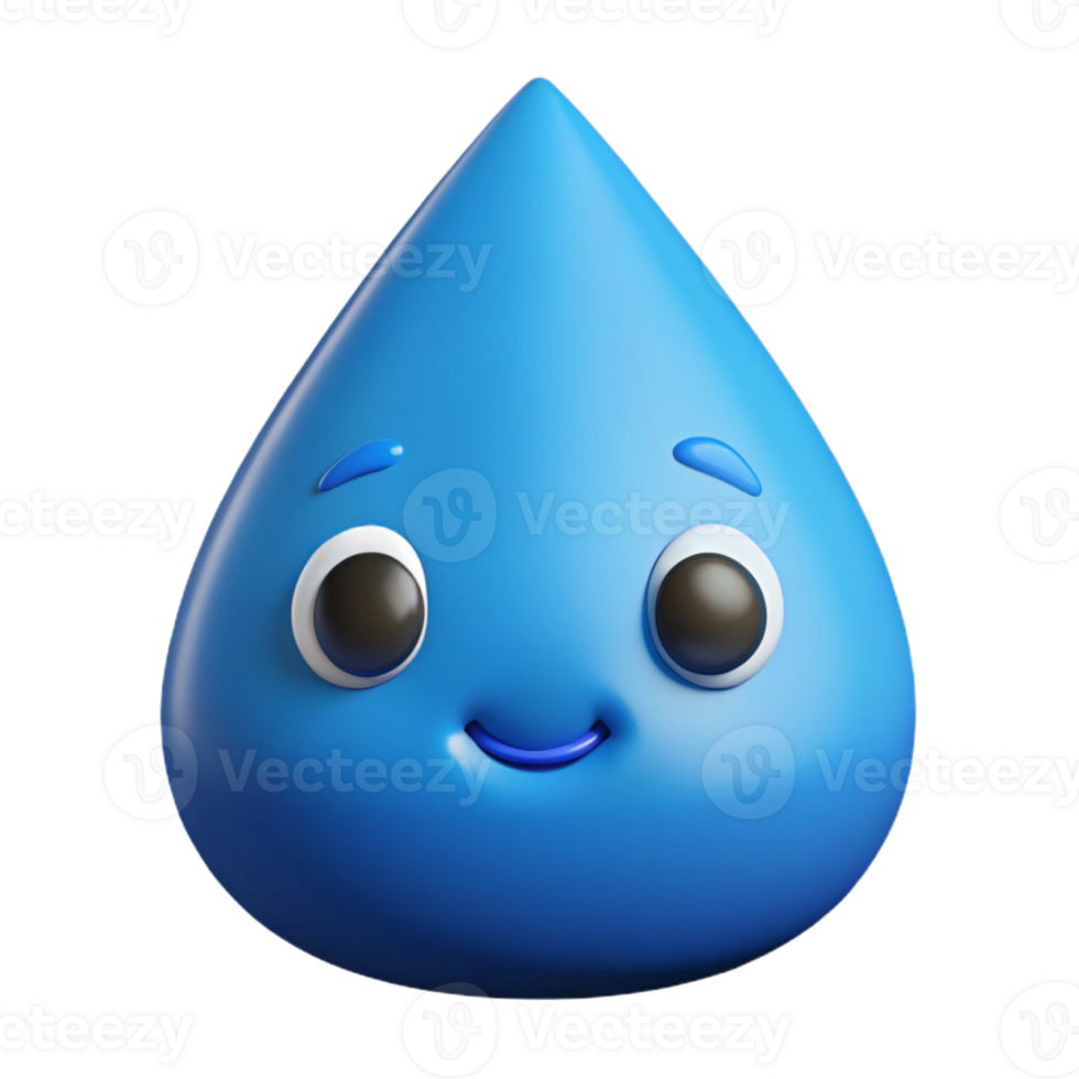 dazzling dynamic futuristic Raindrop character with two small eyes. Minimal design, flat blue color with Scalable Design. 8K png