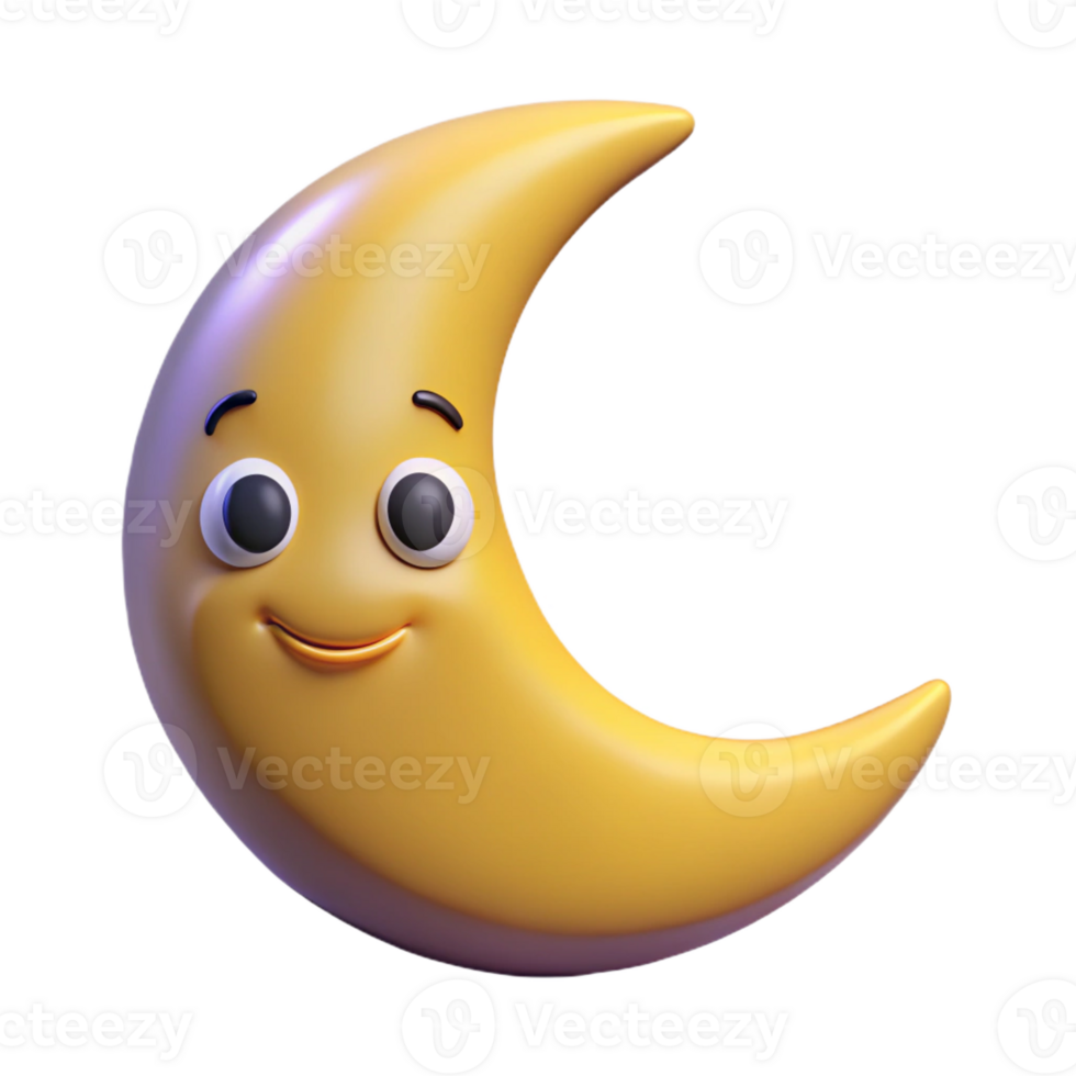 impressive melancholic elegant Smiling crescent moon character with pointed tips. Flat color, clean lines, minimal design with Scalable Design. high resolution png