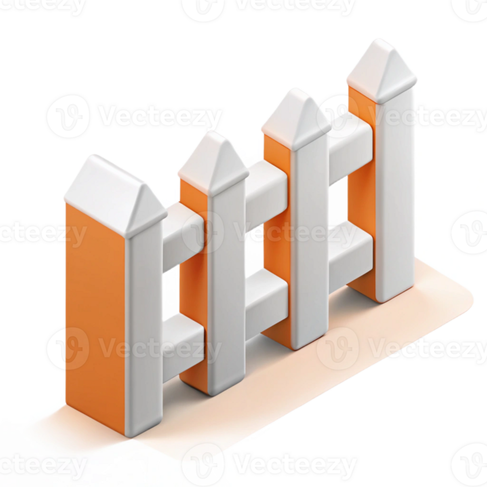 joyful impressive Flat color isometric fence with clean lines and white pickets with Scalable Design. luxury png
