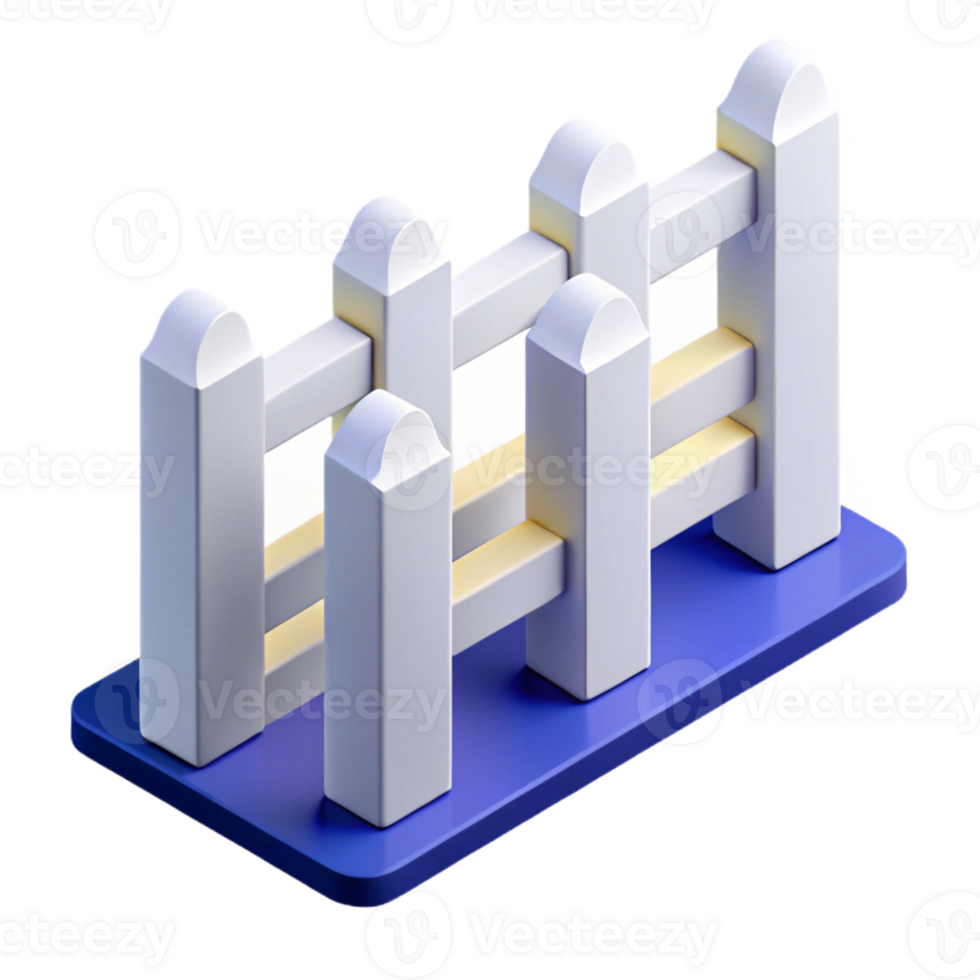 elegant unparalleled Flat color isometric fence with clean lines and white pickets with Scalable Design. png