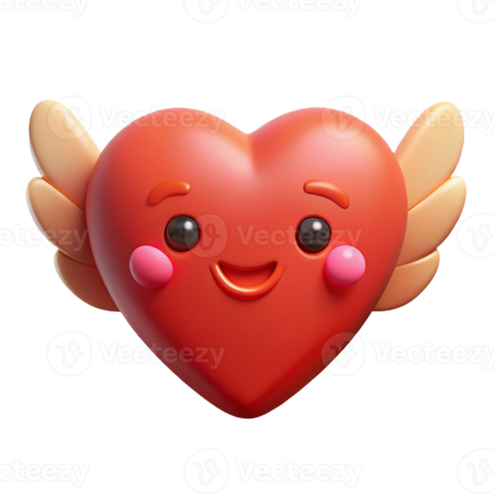 dramatic stunning Heart-shaped character with tiny wings, simple happy face. Clean lines, symmetrical, flat color with Scalable Design. perfect clarity png
