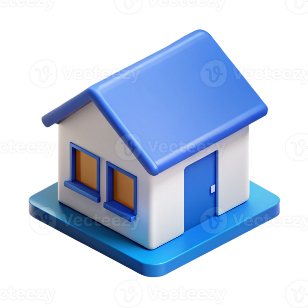 immaculate remarkable Minimal isometric house with crisp edges and a blue roof with Scalable Design. png